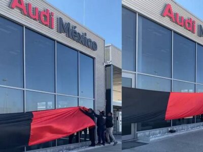 Banderas rojinegras cuelgan en Audi México: sindicato se va a huelga