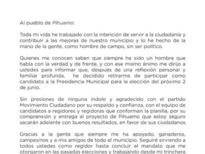 Se retira candidato de MC a alcaldía de Pihuamo, Jalisco